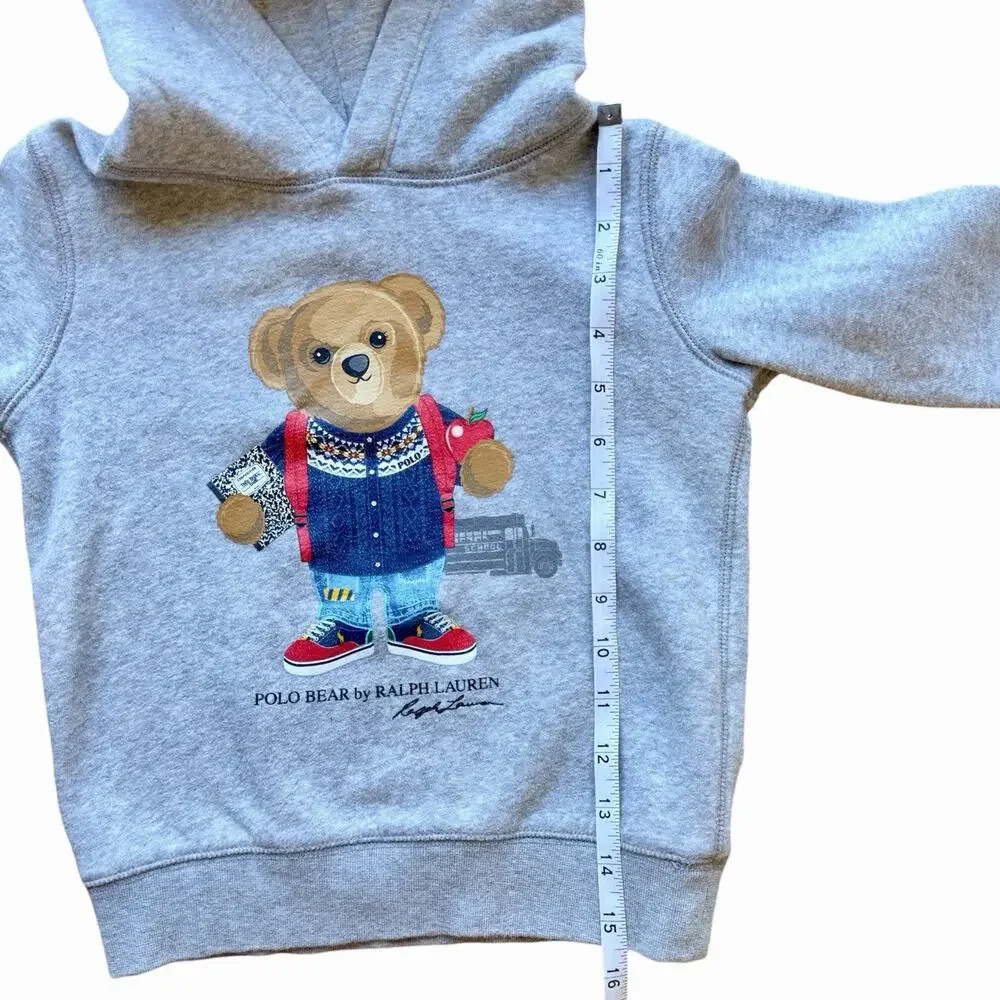 Ralph Lauren Polo Bear Girls Gray Pullover Hooded Sweater Size 6 Back To School